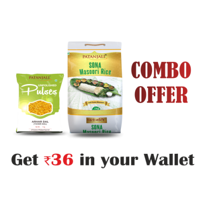 Patanjali Rice & Pulse Combo (Arhar Dal - 1 kg, Sona Masoori - 5 kg) -Rs 36 Off